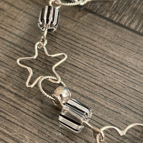 Vintage 2000’s Sterling Silver Stars, Heart & Glass Link Bracelet 7 3/4” approx - Picture 3 of 14